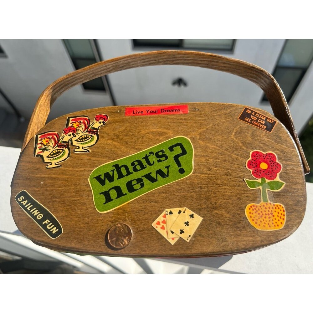 Vintage 70s Caro-Nan basket wooden penny purse St. Louis Missouri lined indie - Picture 5 of 16